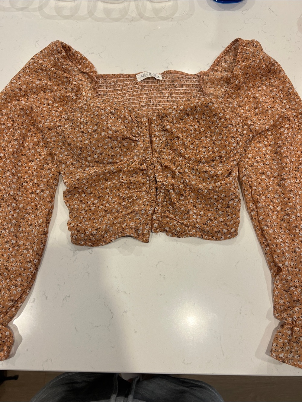Active USA Rust Floral Ruched Square-Neck Corset Crop Top